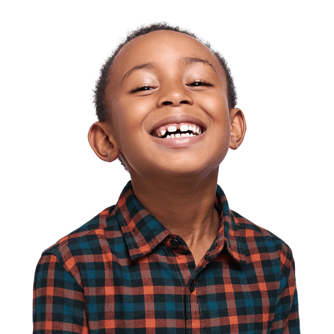 Happy child in flannel shirt